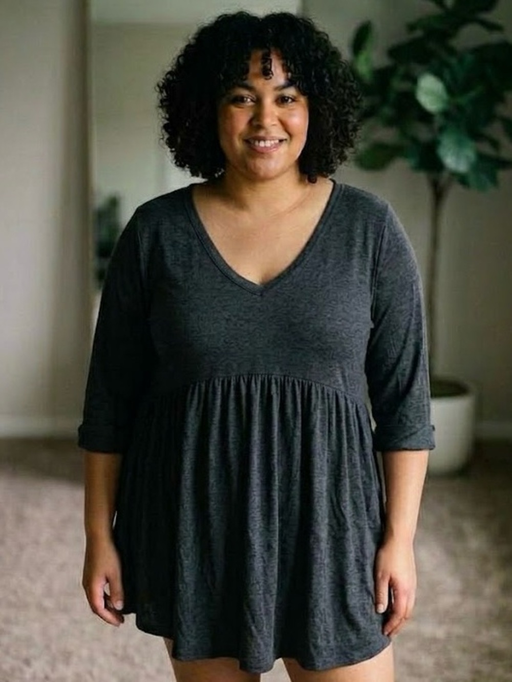 HEIMISH USA Charcoal V-Neck Babydoll Tunic
